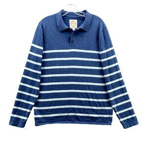 Fat Face Sweater Medium Blue White Striped 1/4 Button Knit Wool Blend 90's Men's